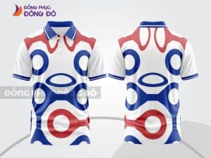 Mẫu áo polo 3D công ty màu trắng phối họa tiết tròn xanh đỏ ctpd3128