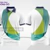 Mẫu thiết kế áo polo 3D đồng phục doanh nghiệp màu trắng phối xanh lá và xanh dương ctpd3129