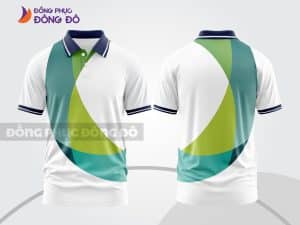 Mẫu thiết kế áo polo 3D đồng phục doanh nghiệp màu trắng phối xanh lá và xanh dương ctpd3129