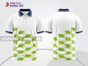 Mẫu áo polo 3D đồng phục nhân viên màu trắng họa tiết caro xanh chuối ctpd3130