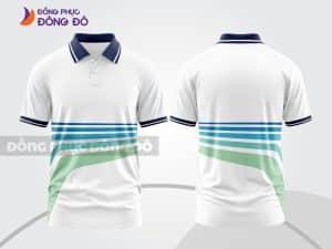 Mẫu áo thun polo 3D đồng phục công ty màu trắng phối xanh lá kẻ ngang ctpd3131