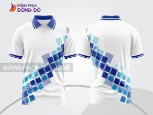 Mẫu thiết kế áo polo 3D đồng phục doanh nghiệp màu trắng phối xanh dương họa tiết ô vuông chéo ctpd3133