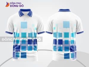 Mẫu áo polo 3D đồng phục công ty đẹp màu trắng phối xanh dương họa tiết pixel ctpd3134