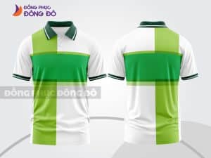 Mẫu áo polo 3D đồng phục công ty màu trắng phối xanh lá hình khối ctpd3135