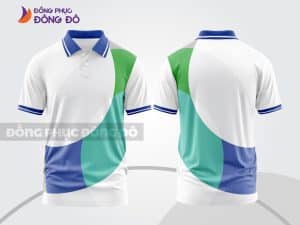 Mẫu polo 3D đồng phục nhân viên đẹp màu trắng phối xanh ngọc và xanh dương ctpd3137