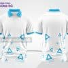 Mẫu thiết kế áo polo 3D đồng phục văn phòng màu trắng họa tiết tam giác xanh cyan ctpd3138