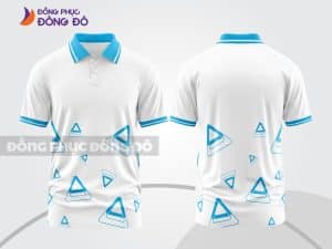 Mẫu thiết kế áo polo 3D đồng phục văn phòng màu trắng họa tiết tam giác xanh cyan ctpd3138