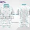 Mẫu áo thun polo 3D đồng phục doanh nghiệp màu trắng họa tiết tam giác xanh ngọc ctpd3140