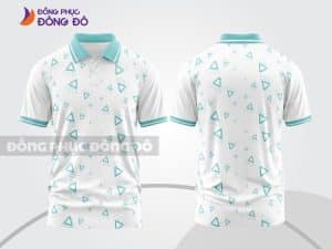 Mẫu áo thun polo 3D đồng phục doanh nghiệp màu trắng họa tiết tam giác xanh ngọc ctpd3140
