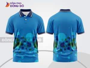 Mẫu polo 3D đồng phục công sở màu xanh cyan phối xanh lá họa tiết chấm loang ctpd3141