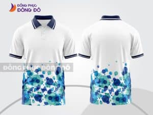Mẫu áo polo 3D đồng phục công ty màu trắng phối xanh dương họa tiết chấm màu ctpd3142