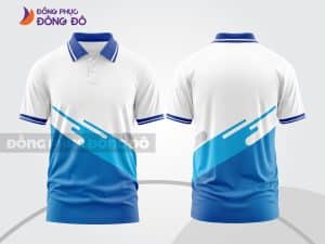 Mẫu áo polo 3D đồng phục văn phòng màu trắng phối xanh dương và xanh cyan ctpd3145