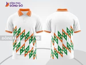 Mẫu polo 3D công ty đẹp màu trắng phối xanh lá và cam họa tiết caro chéo ctpd3146