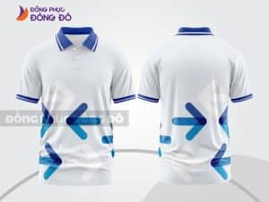 Mẫu thiết kế áo polo 3D đồng phục công ty màu trắng phối xanh dương họa tiết mũi tên ctpd3148