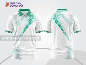 Mẫu áo thun cổ bẻ 3D đồng phục văn phòng màu trắng phối xanh ngọc họa tiết cánh lá ctpd3151