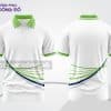 Mẫu áo polo 3D đồng phục công ty đẹp màu trắng phối xanh chuối đường line ctpd3158