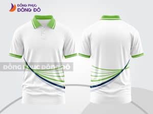 Mẫu áo polo 3D đồng phục công ty đẹp màu trắng phối xanh chuối đường line ctpd3158