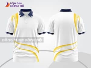 Mẫu polo 3D đồng phục nhân viên đẹp màu trắng phối vàng đường cong ctpd3161