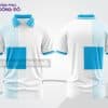Mẫu áo thun polo 3D đồng phục doanh nghiệp màu trắng phối xanh cyan hình khối ctpd3164