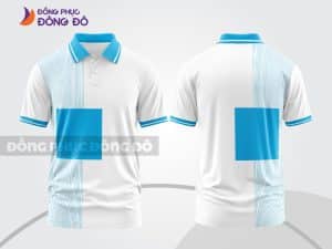 Mẫu áo thun polo 3D đồng phục doanh nghiệp màu trắng phối xanh cyan hình khối ctpd3164
