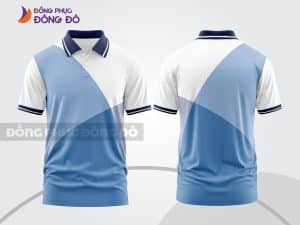 Mẫu polo 3D đồng phục công sở màu trắng phối xanh da trời chéo ctpd3165