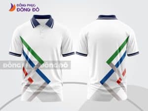 Mẫu áo thun cổ bẻ 3D đồng phục nhân viên màu trắng phối line xanh đỏ ctpd3167