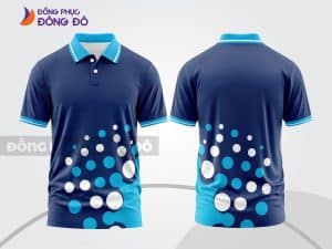 Mẫu thiết kế áo polo 3D doanh nghiệp màu xanh navy phối xanh cyan chấm bi ctpd3168