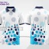 Mẫu áo polo 3D đồng phục văn phòng màu trắng phối xanh dương họa tiết chấm tròn ctpd3169
