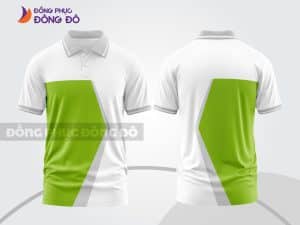 Mẫu áo polo 3D đồng phục nhân viên màu trắng phối xanh chuối chéo ctpd3173