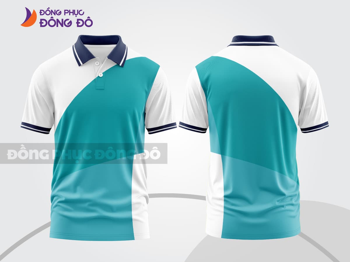 Mẫu polo 3D đồng phục công sở màu trắng phối xanh ngọc ctpd3174