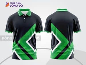 Mẫu thiết kế áo polo 3D đồng phục doanh nghiệp màu đen phối xanh lá hình học ctpd3177