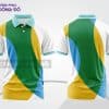 Mẫu áo polo 3D đồng phục nhân viên màu trắng phối xanh lá vàng xanh dương ctpd3178