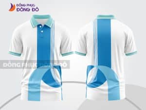 Mẫu áo thun polo 3D đồng phục công ty màu trắng phối xanh cyan hình tròn ctpd3179
