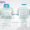 Mẫu polo 3D đồng phục văn phòng màu trắng họa tiết vòng tròn xanh ngọc ctpd3180