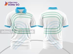Mẫu polo 3D đồng phục văn phòng màu trắng họa tiết vòng tròn xanh ngọc ctpd3180