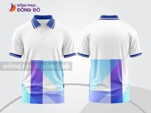 Mẫu thiết kế áo polo 3D đồng phục doanh nghiệp màu trắng phối xanh cyan và tím ctpd3181