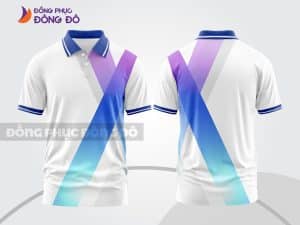 Mẫu áo polo 3D đồng phục công ty đẹp màu trắng phối xanh dương tím ctpd3182