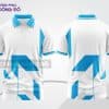 Mẫu áo polo 3D đồng phục công ty màu trắng phối xanh cyan hình khối ctpd3183
