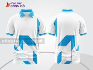 Mẫu áo polo 3D đồng phục công ty màu trắng phối xanh cyan hình khối ctpd3183