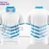 Mẫu polo 3D đồng phục công sở màu trắng phối xanh cyan kẻ ngang ctpd3189