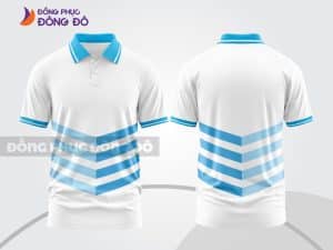 Mẫu polo 3D đồng phục công sở màu trắng phối xanh cyan kẻ ngang ctpd3189