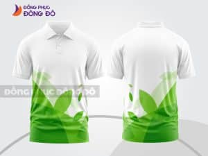 Mẫu áo thun cổ bẻ 3D đồng phục nhân viên màu trắng phối xanh lá họa tiết lá ctpd3191