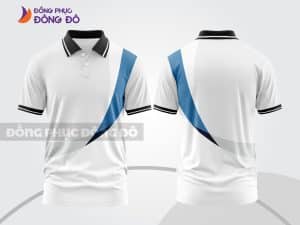 Mẫu thiết kế áo polo 3D doanh nghiệp màu trắng phối xanh navy đường chéo ctpd3192