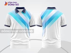 Mẫu polo 3D công ty đẹp màu trắng phối xanh cyan sọc chéo ctpd3194