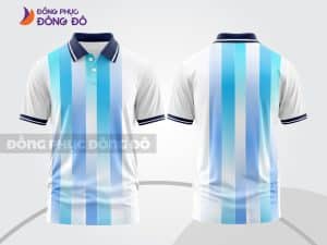 Mẫu áo thun polo 3D đồng phục doanh nghiệp màu trắng phối xanh dương sọc dọc ctpd3195