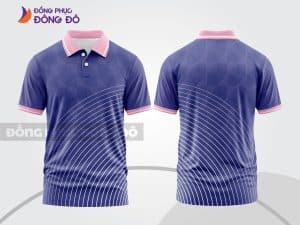 Mẫu áo polo 3D đồng phục nhân viên màu tím phối họa tiết line chéo ctpd3197