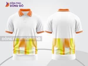 Mẫu polo 3D đồng phục công sở màu trắng phối cam vàng sọc dọc ctpd3198