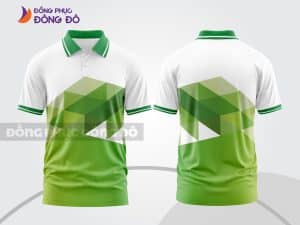 Mẫu thiết kế áo polo 3D đồng phục doanh nghiệp màu trắng phối xanh lá hình khối ctpd3201