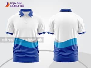 Mẫu áo polo 3D đồng phục nhân viên màu trắng phối xanh dương gợn sóng ctpd3202