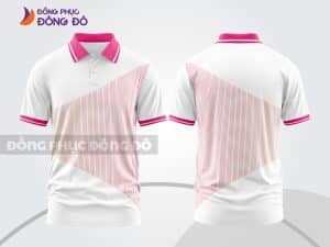 Mẫu áo polo 3D đồng phục công ty đẹp màu trắng phối hồng phấn sọc chéo ctpd3206